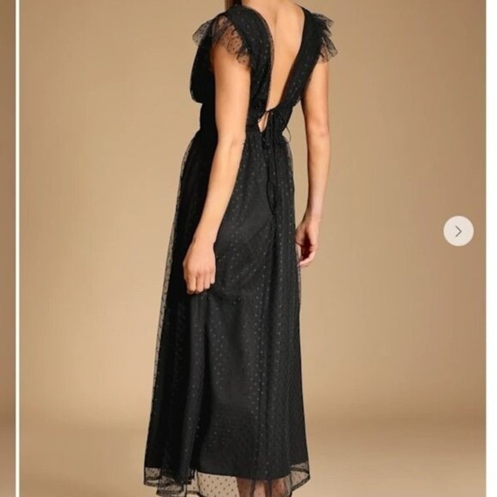 Lulus Yours Evermore Black Swiss Dot Ruffled‎ Midi Dress Size Medium - Picture 2 of 10